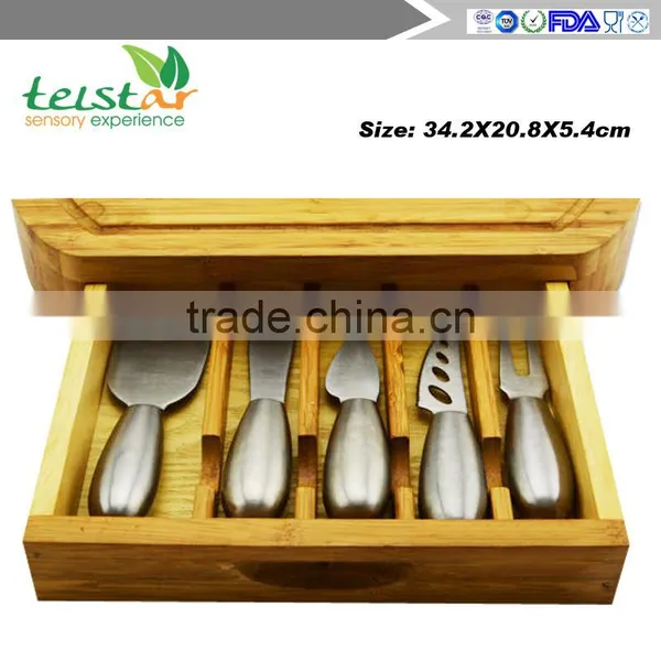 New Design Bamboo Cheese Board Set Professional Manufacturer of Bamboo&wood Items Cheese Board Set Cheese Knives W/cutting Board photo-2