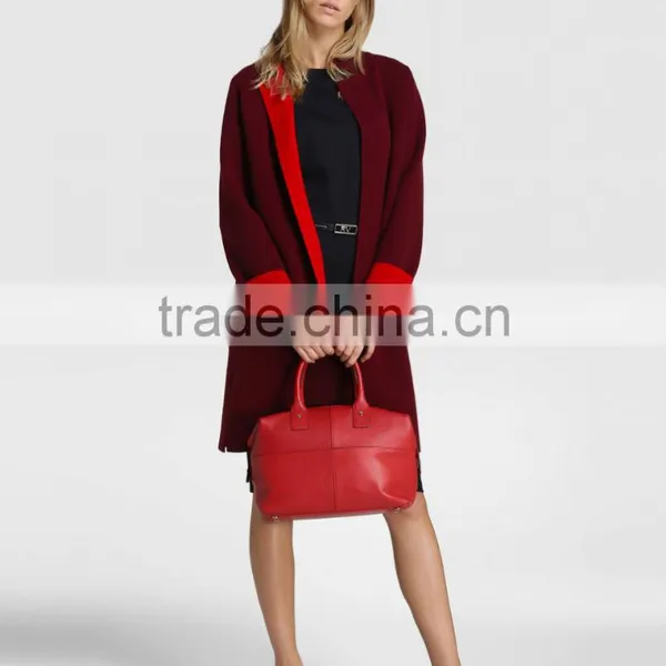 Women Long Sleeve Plain Color Red Long Coat Ladies Fashion Coat Wholesale Custom Clothing Hot Selling photo-4