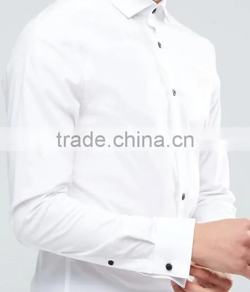 New Design Long Sleeve Cutaway Collar Mens Pre-Shrunk 97% Cotton 3% Elastane Lightweight Check Skinny Fit Casual White Shirts photo-3