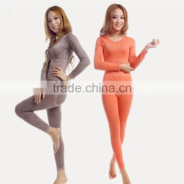 Custom Thermal Underwear Women 2014 Winter Modal Long Johns Underwears Top + Pant Ladies Sey Lace O-neck Seamless Slim Shapewear photo-3