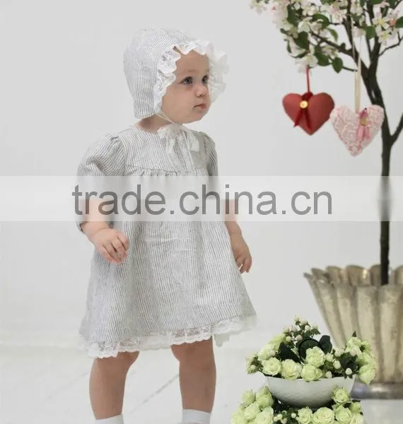 2017 Latest Western Style Kids Stripe Clothing Wholesale Cotton Frock Design Baby Linen Dress photo-2