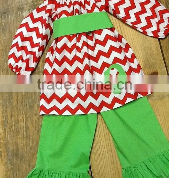 Newest Fall Clothing Set Baby Girl Boutique Christmas Outfits Girls Red Chevron Ruffle Outfits photo-3