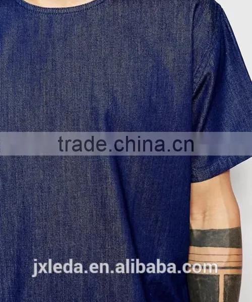 2016 Summer Men Light Weight Short Sleeves Dark Wash Denim T-shirt Custom photo-3