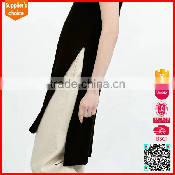 New Design Sleeveless v Neck Pullover Long Sweater Vests for Women photo-4