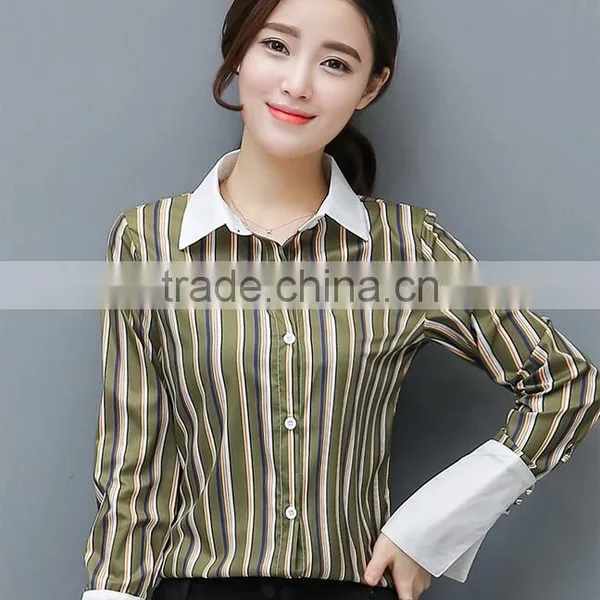 New Arrival Women's Loose Slim Long Sleeve Tops Striped Blouses Designs For Sale photo-4