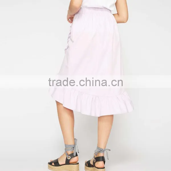 Falbala Hem Midi Wrap Skirt for Girls Hot Summer Ladies Poplin Fashion Skirts photo-3