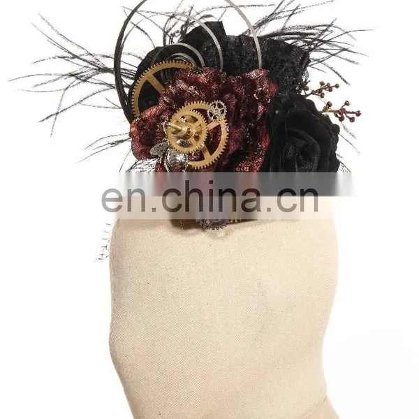 Steampunk Mini Hat Fascinator With Flowers and Gears photo-2