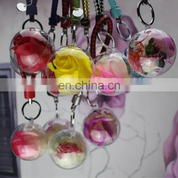 New Design Rose Flower Leather Rope Bag Charm Ball Keychain photo-2