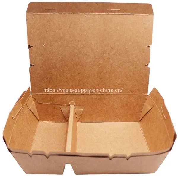 Disposable 2 3 5 Compartment Brown Paper Food Box for Take Away Fast Food Restaurant Salad Sushi Fried Chips photo-2
