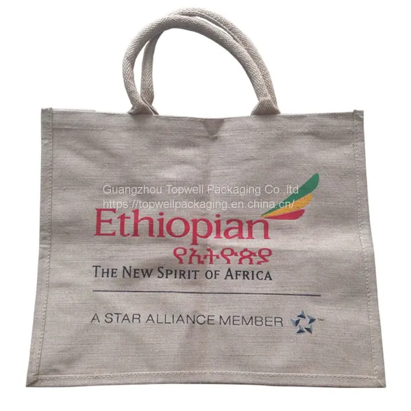 Wholesale Plain Hessian Shopper Bag Custom Printed Large Natural Eco Friendly Burlap Jute Shopping Tote Beach Bag With Logos