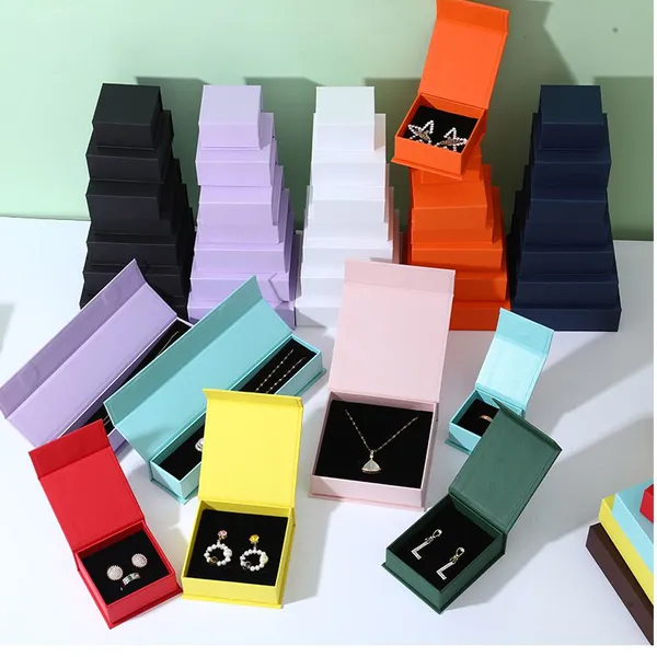 Custom Color Flip Top Jewelry Box Clamshell Ring Earring Necklace Packaging Box Black Insert