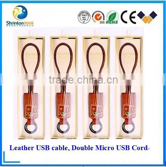 Double Micro USB Cord Leather Data Cable for Samsung Galaxy s6 Htc Mobile Phones photo-4