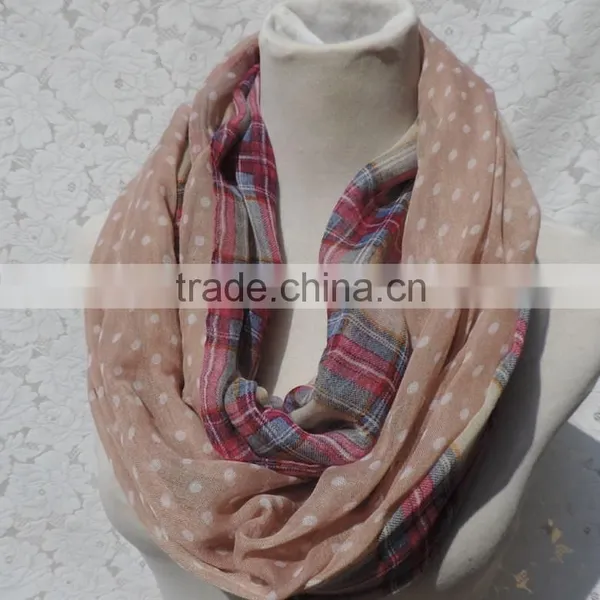 Wholesale Custom Polka Dot and Plaid Print Fashion Women Infinity Scarf photo-3