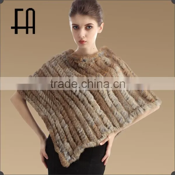 Factory Direct Wholesale Price Lady's Genuine Triangle Rabbit Fur Poncho