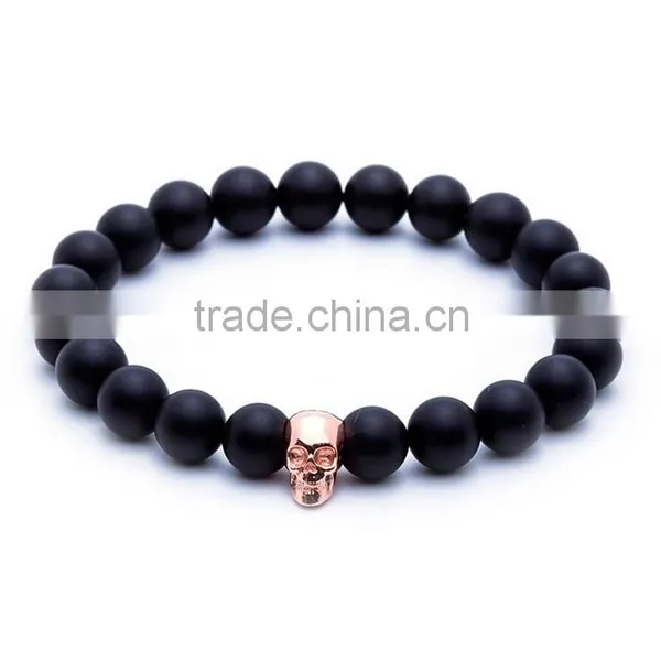 8mm Matt Black Onxy Bead With 18k Gold Stainless Steel Lion Head Bracelet for Men photo-3