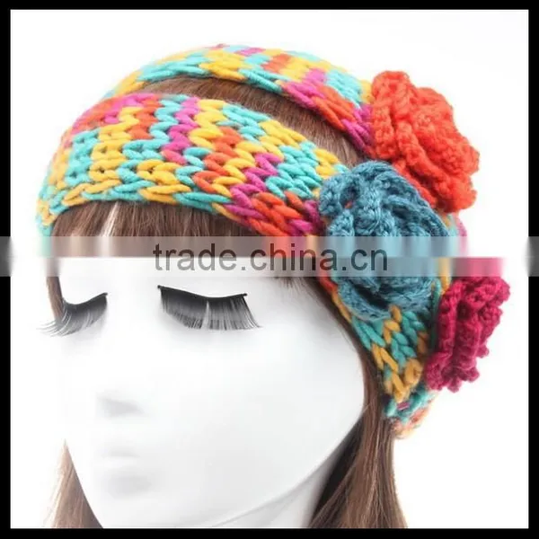 Colorful Crochet Cable Knitted Headband, Jeweled Ear Warmer, Embellished Flower, Fashion Accessory photo-3