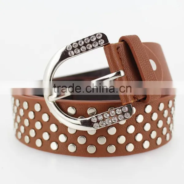 Women FULL Flat Metal Fashion PU Beaded Belts With Shiny Rhinestone Accessories for Jeans photo-2
