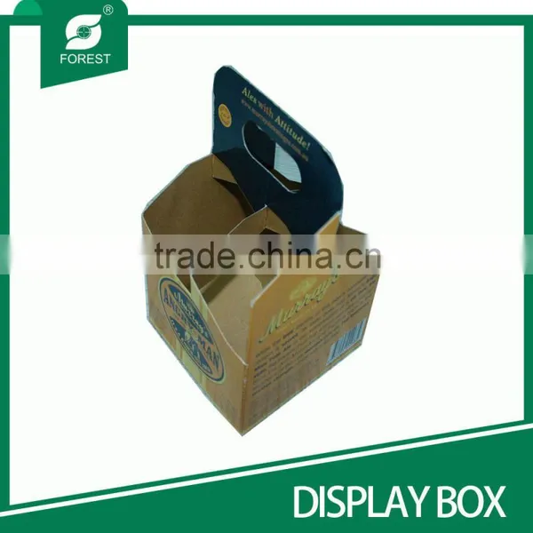 CUSTOM BRAND BEVERAGE DISPLAY BOX KRAFT PAPER MATERIAL 4 BOTTLES BEER CARRIERS WITH HANDLE photo-2