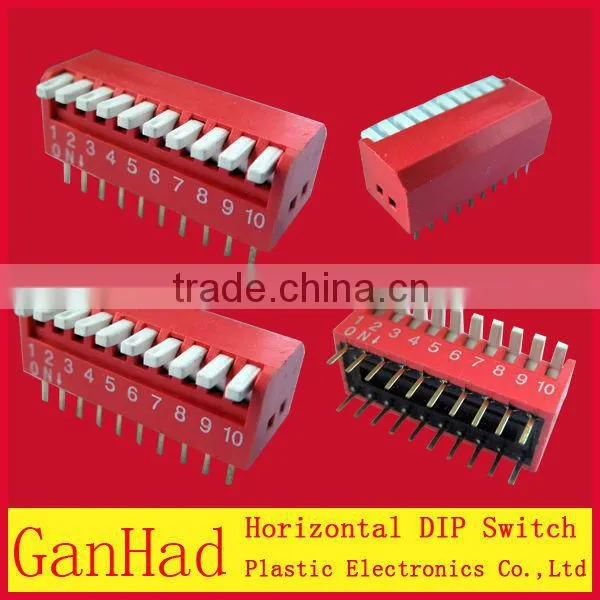 10Pin Red DIP Switchs/Horizontal 10Pin 2.54 pin distance Dip switch with ROHS