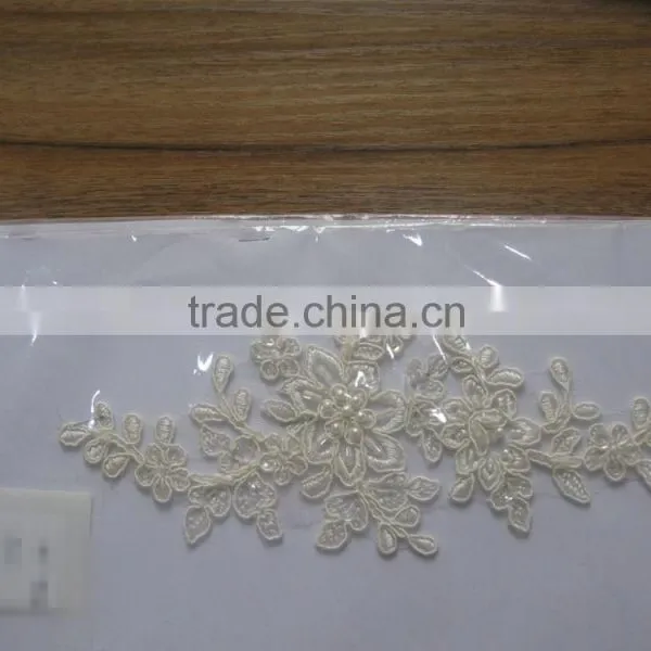 Embroidery Lace Applique With Cords and Beads for Wedding Dress