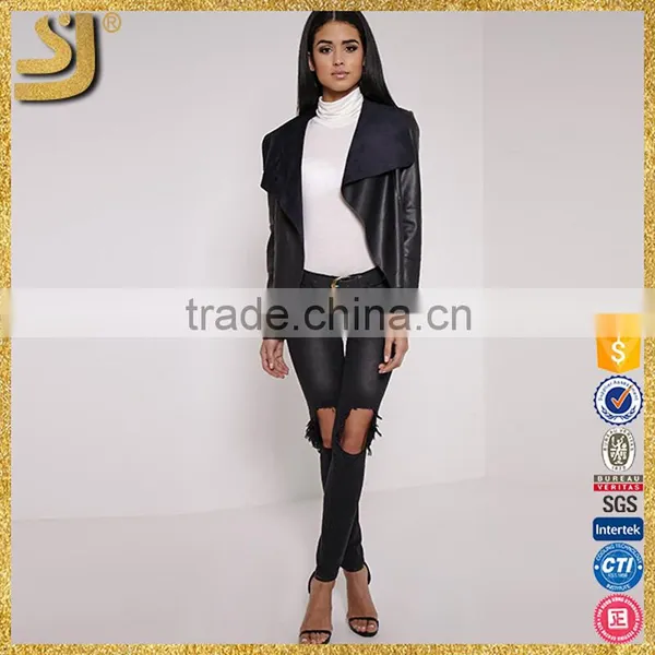 BLACK FAUX LEATHER WATERFALL JACKET photo-3