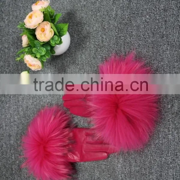 100% Genuine Fur Leather Gloves / Ladies Leather Gloves/Real Fox Fur Leather Gloves photo-3
