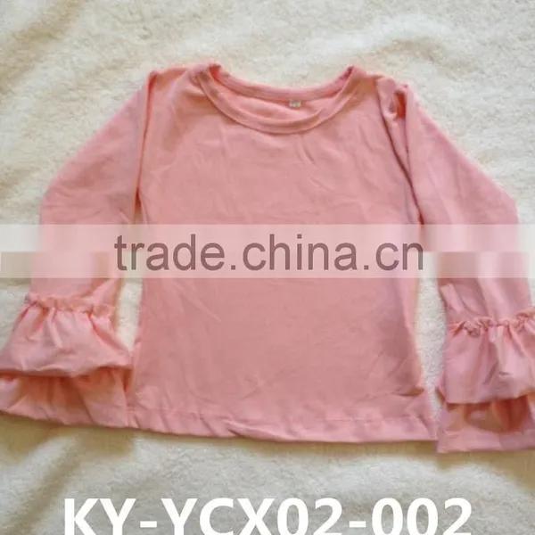 Solid Color T-shirt Long Sleeve Ruffle Shirt Half Sleeve Ruffle Shirt in Many Colors for Wholesale Children's Boutique Clothing photo-2