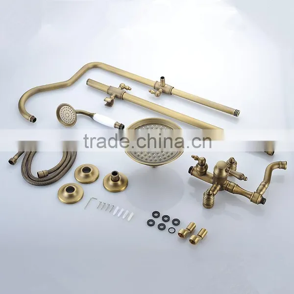 Popular Antique Style Bathroom Gold Colored Brass Rainfall Shower Set Antique Bronze Surface Mounted Bath Shower Set photo-6
