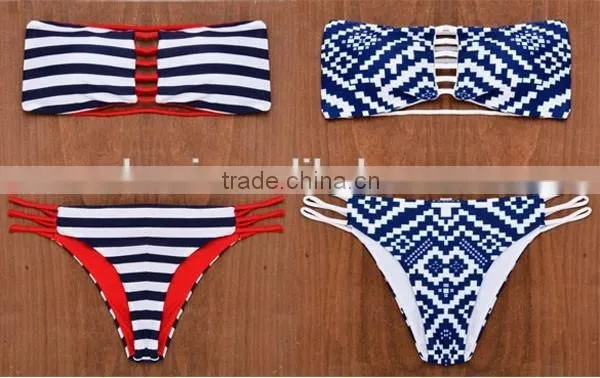 Navy Blue and White Striped Popular Brazilian Reversible Bikini photo-6