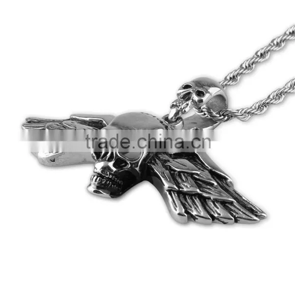 Good Quality Stainless Steel Skull Wing Cremation Pendant photo-3