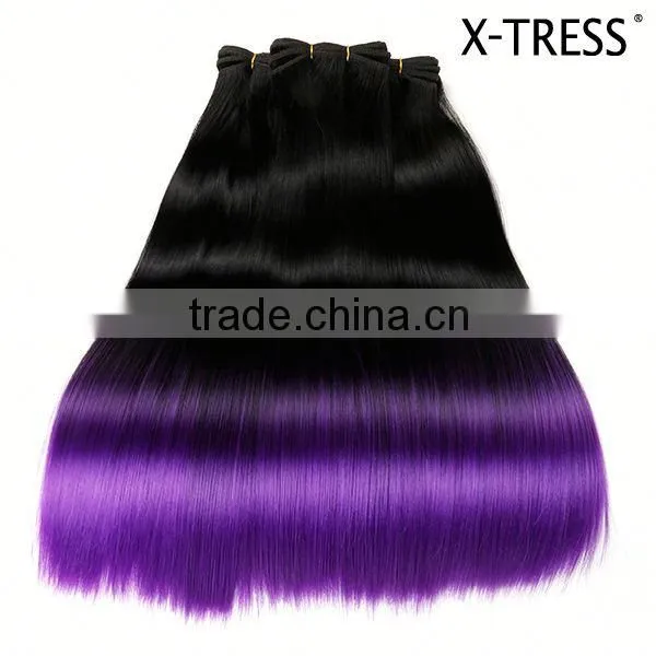 Free Sample Long Silk Straight Latest OEM Design1b Purple Ombre Synthetic Hair Extension From China photo-4