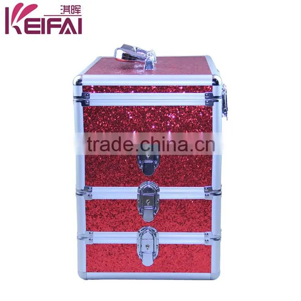Personalized Most Popular Products Red Sequin PU Antique Professional Cosmetic Case photo-3