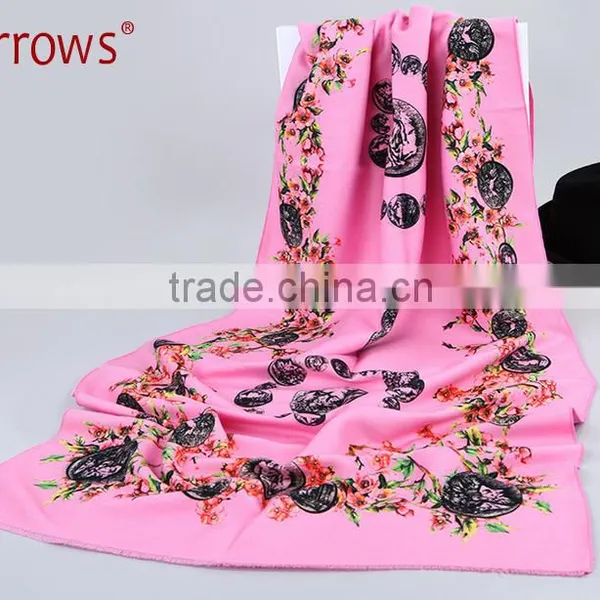 2016 New Design 100% Arcylic Women Ladies Winter Scarf Shawls Wrap Printed Coins and Floral Pattern Tassel photo-3