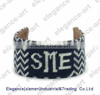 Custom monogram needlepoint bracelet , embroidery cuff bangle