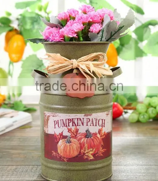 Mini Milk Bucket Style Flower Pot Country Side Metal Flower Planter photo-3