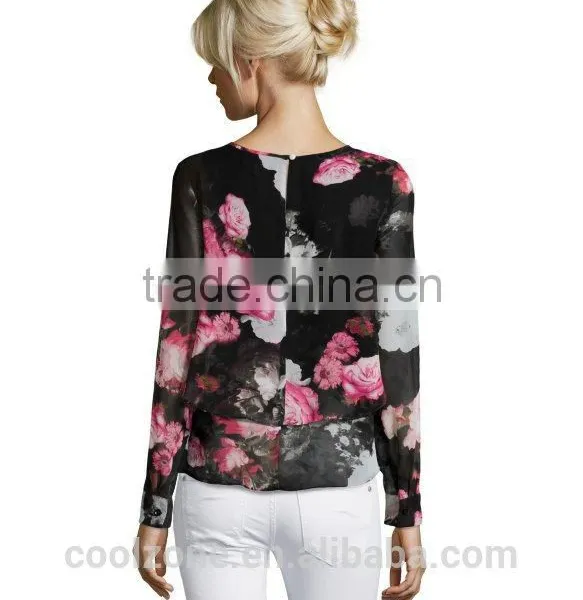 2015 Fashion Short Sleeve Tropical Flower Print Top Wholesale Custom T-shirt photo-4