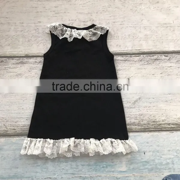 New Baby Girls Clothing Black Cotton Knee-length Straight Boutique His Strength Lace Dress Weakness With Match Accessories photo-2