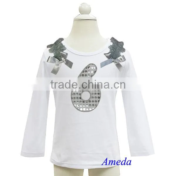 Girls Bling Silver 1st - 6th Birthday White Long Sleeves Tee photo-6