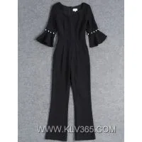 European Style Women Elegant Flared Sleeve Long Jumpsuit Pants photo-2
