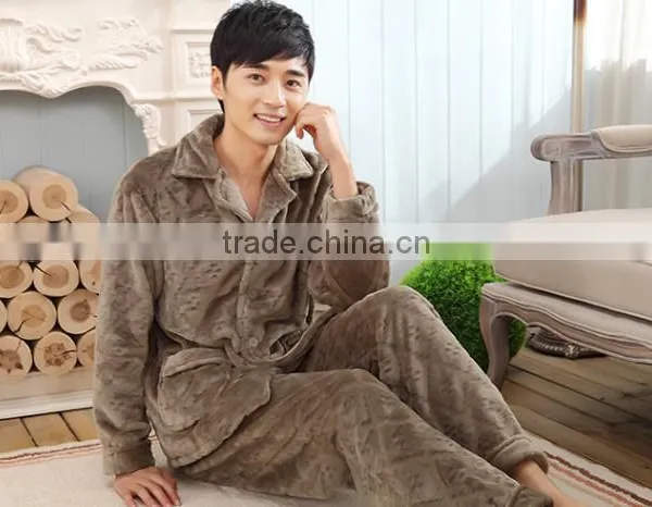 Hot Selling Flannel Fleece Men Sleepwear Brown Thick Keep Warm and Low Price photo-4