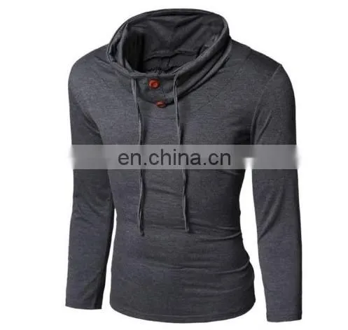 Hot Selling T-Shirt Men Button Front Long Sleeve Round-neck Solid Casual Slim Tops photo-2