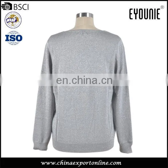 2016 Comfortable V-Neck Casual Cotton Soft Knit Womens Sweaters Mix Metal Yarn Ladies Garment photo-6