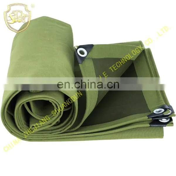 Durable Canvas Rainproof Cloth With Coating Cotton Cloth Military Green Tarpaulin