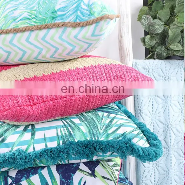 Custom Wholesale Outdoor Digital Printed Fancy Tropical Greenery Jungle Leaf Print Cushion Covers Decorative photo-7