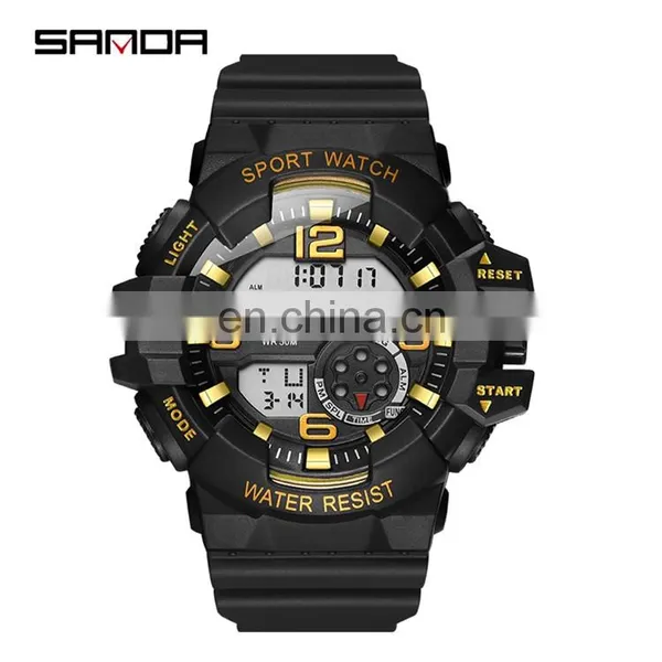 SANDA 387 Trendy Day Date Outdoor Digital Sports Watches for Men Water Proof Sport Watch Silicon