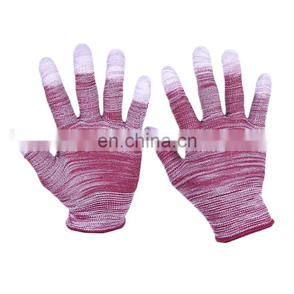 Cheap PU Coated Fingers Anti-static Polyester Nylon Cotton White Work Gloves photo-2