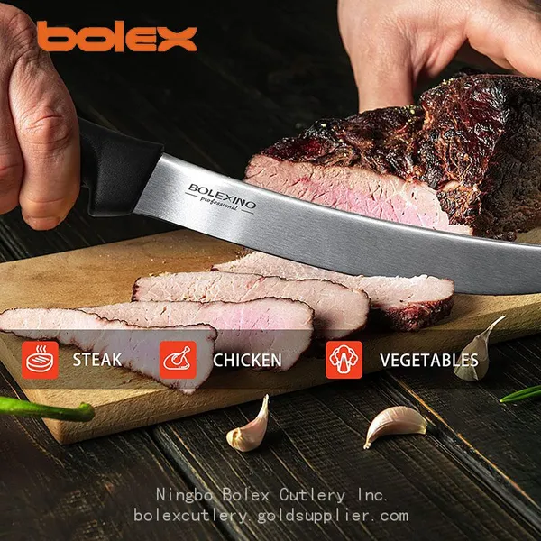 Curved Cimeter Knife Butcher Flutes Edge Meat Cutting Breaking Steak Knife Kitchen Cook Long Butcher Breaking Slicer Chef's High-carbon Stainless Steel Cimeter Scimitar Knife photo-4