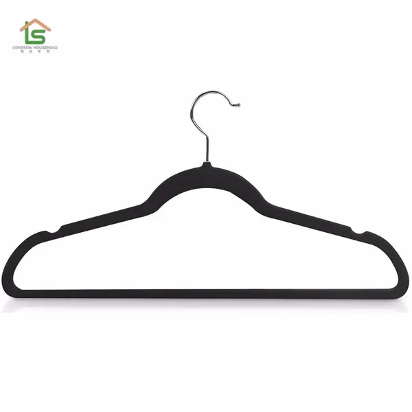 BSCI Certificate Wholesale Black Color Flocking Felt Hangers for Clothes Trousers Velvet Hanger