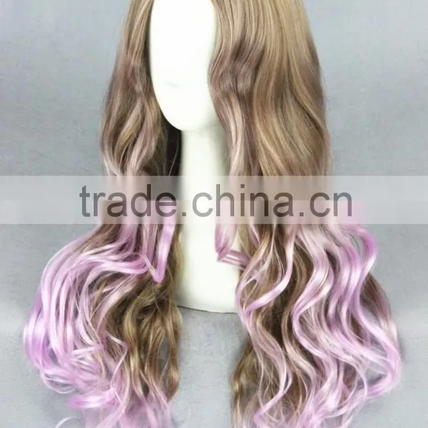 High Quality 80cm Long Wave Pink Mixed Synthetic Anime Lolita Wig Cosplay Costume Fashion Hair Wig Party Wig photo-3