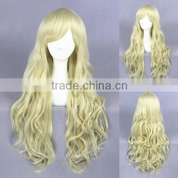 Wholesale 80CM Long Light Yellow Lolita Wome Wave Women Halloween Party Fashion Synthetic Hair Wig